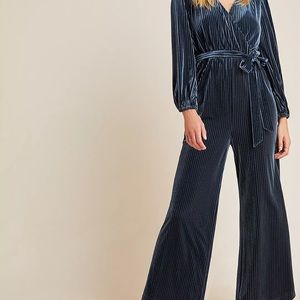 Anthropologie Blue Velvet Jumpsuit
